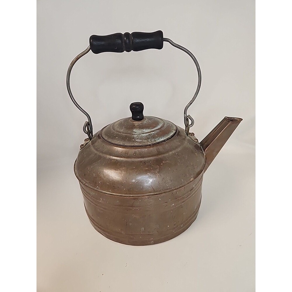 Vintage Revere Ware Tea Kettle Pot Copper Rome NY Wood Handle 1801 Patina